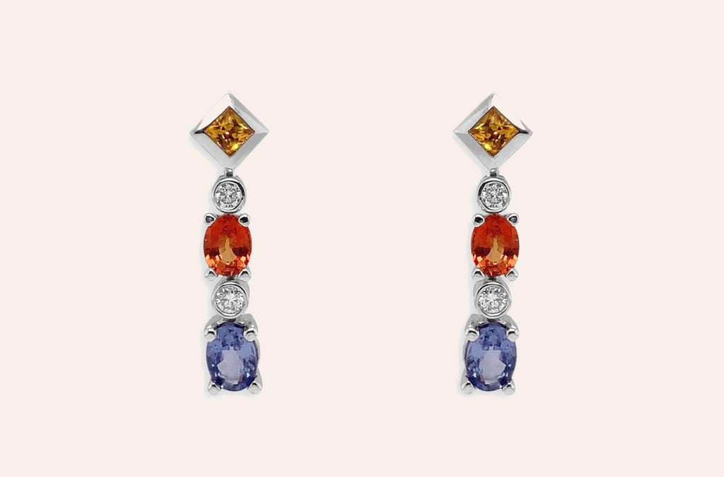 Earrings 18kt Gold Sapphires & Diamonds Drops