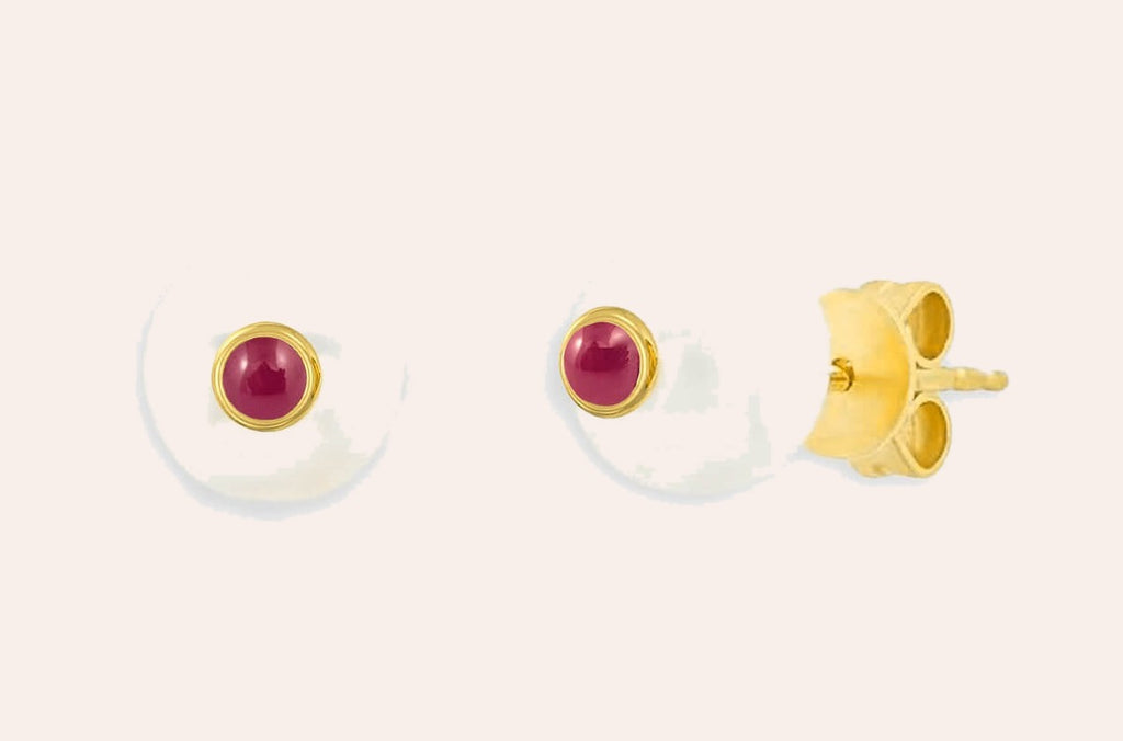 Earrings 18kt Gold Fresh Water Pearls & Center Gems Studs