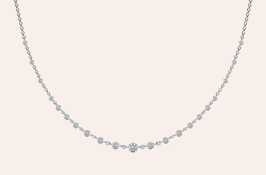Necklace 18kt Gold Graduated Diamonds & Chain Link