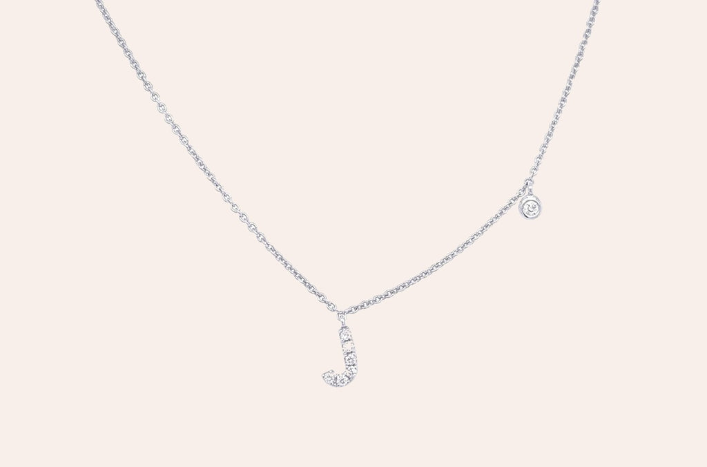 Necklace Initial Letter J White Gold with Diamond