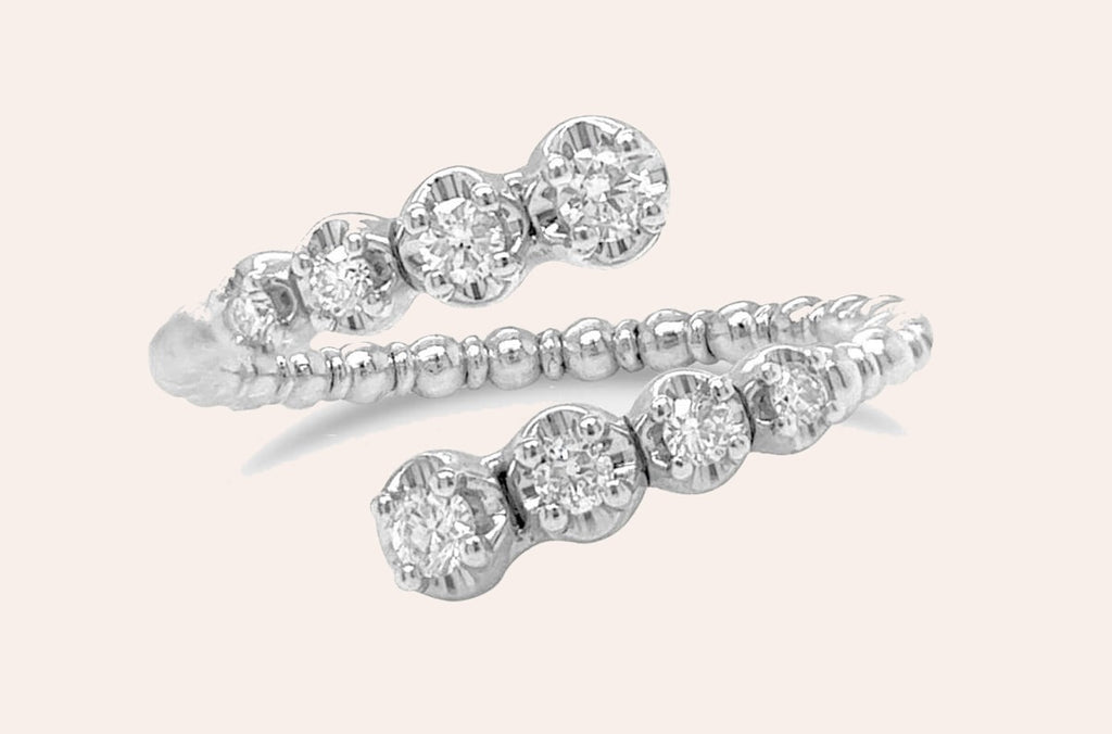 Ring 14kt Gold Bujukan Beaded Open Ring & Diamonds