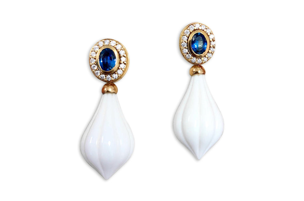 Earrings White Coral & Blue Sapphire with Diamonds