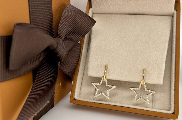Earrings 14kt Gold Huggies Star & Diamonds Drop