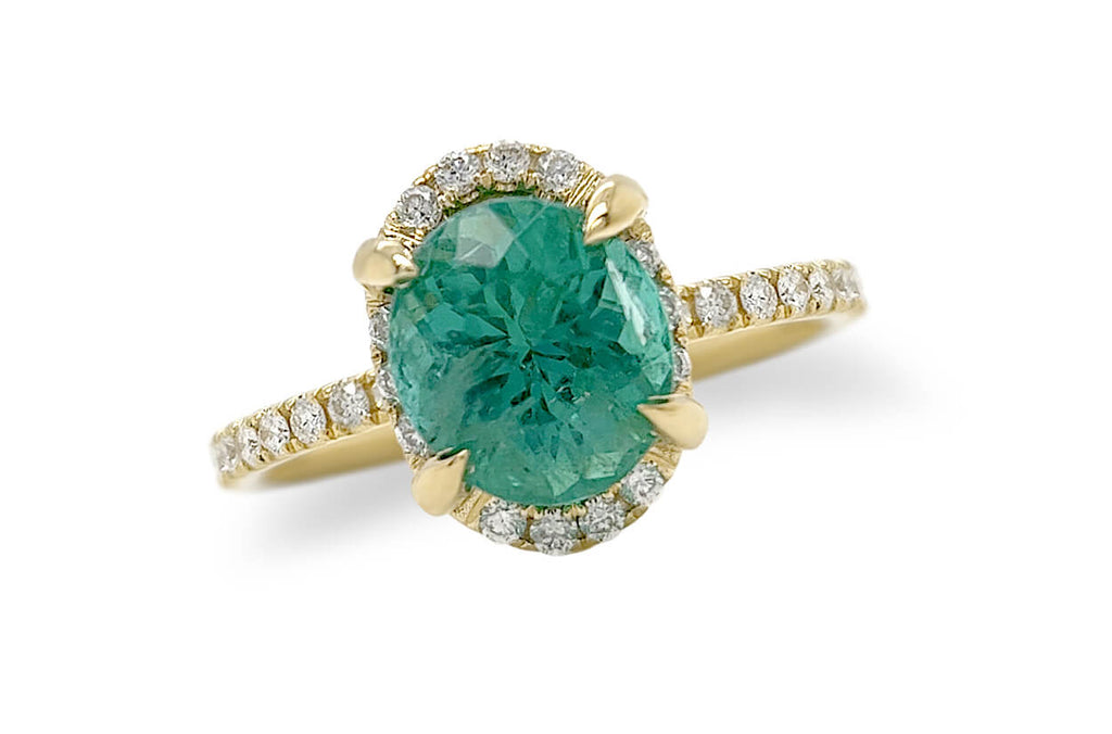Ring 18kt Gold Round Emerald & Diamonds