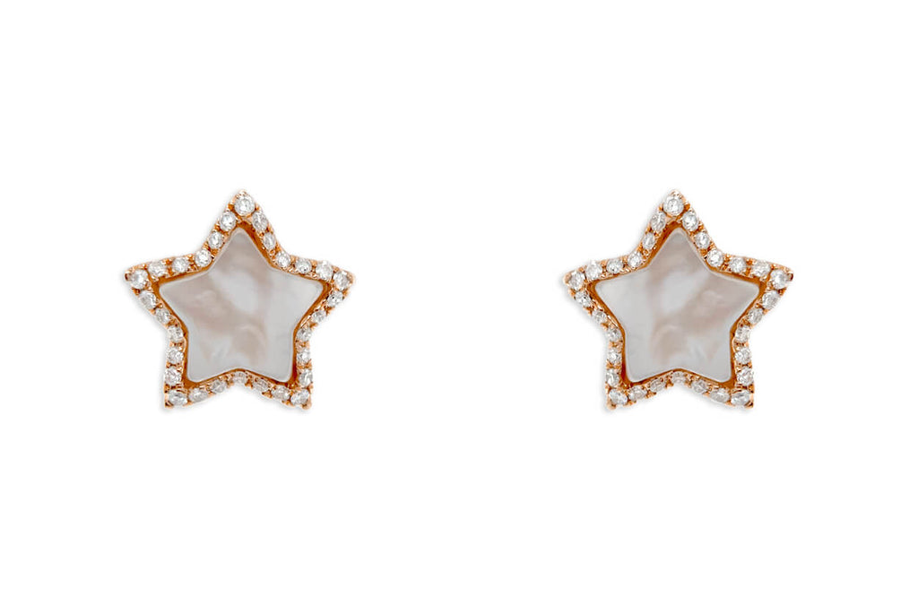 Earrings 18kt Gold Stars Mop & Diamonds Halo Studs