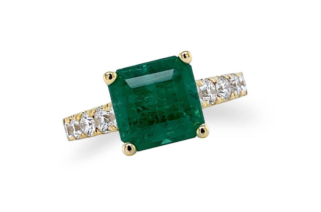 Ring 18kt Gold GIA Square Emerald & Diamonds Pave