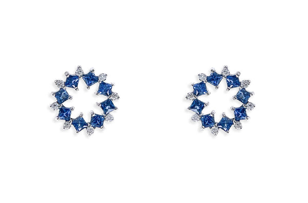 Earrings 18kt Gold Open Flowers Gems & Diamonds Studs