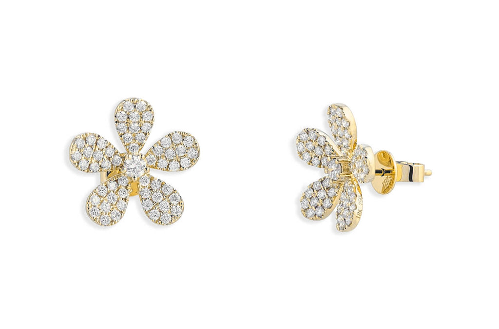 Earrings 18kt Gold Flowers with Diamonds Studs
