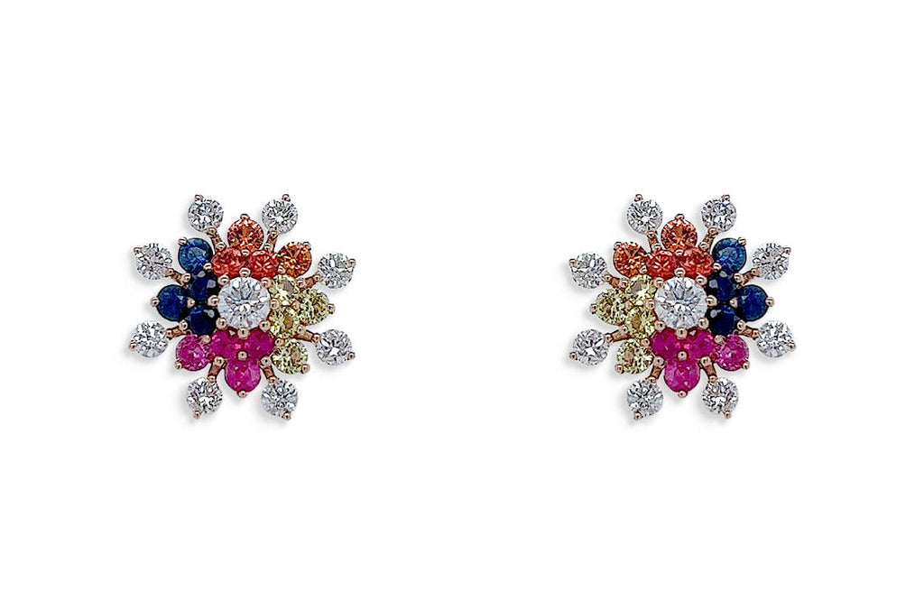 Earrings 18kt Gold Mandala Multicolor Sapphires & Diamonds