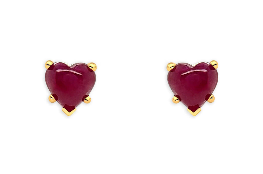 Earrings 14kt Gold & Ruby Cabochon Hearts Studs
