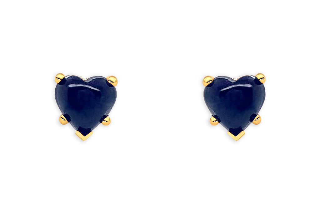 Earrings 14kt Gold & Sapphires Cabochon Hearts Studs
