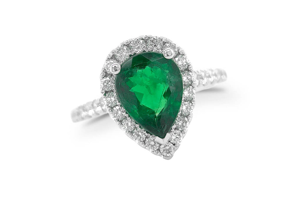 Ring 18kt Gold Pear GIA Emerald & Diamonds Pave