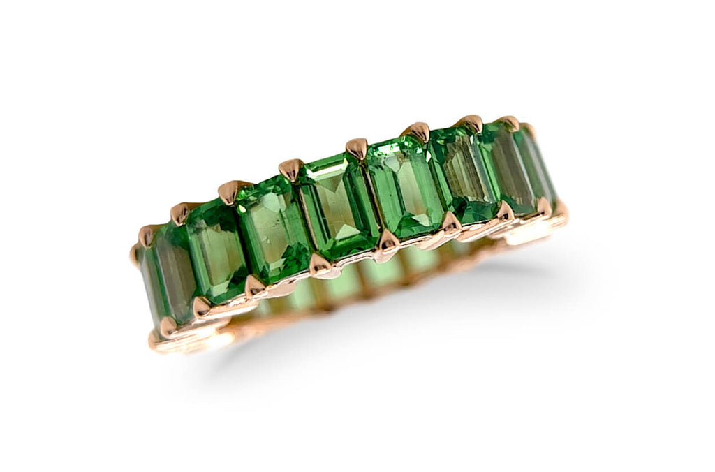 Eternity Ring 18kt Gold Emerald Cut Tsavorite Garnets