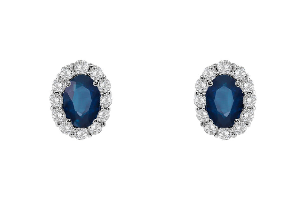 Earrings 18kt Gold Oval Sapphires & Diamonds Studs