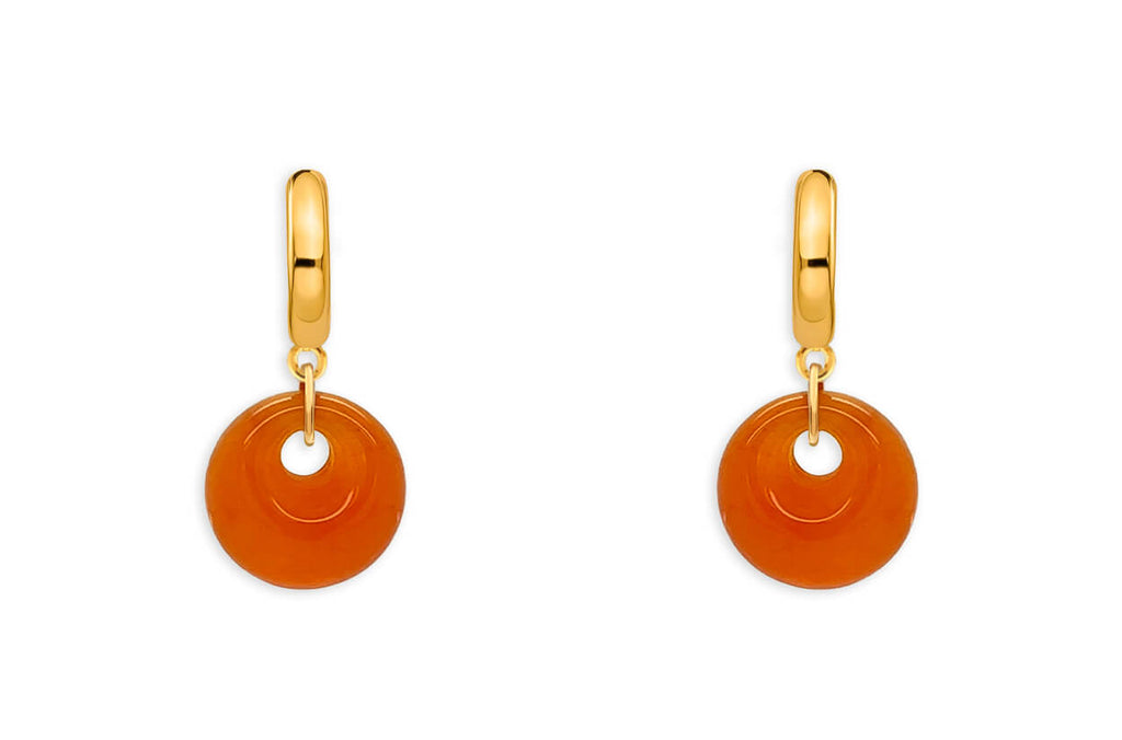 Earrings 14kt Gold Huggies & Orange Chalcedony Drops