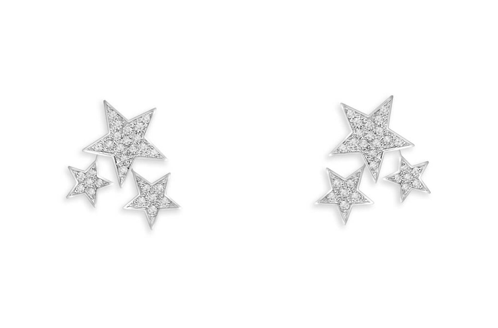 Earrings 14kt Gold 3 Bezel Star & Diamonds