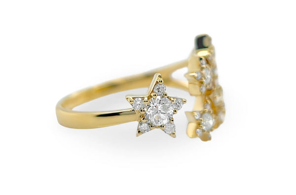 Ring 18kt Gold Stars Open Ring & Diamonds