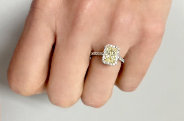 Ring Platinum GIA Rectangular Fancy Yellow Diamond & Pave
