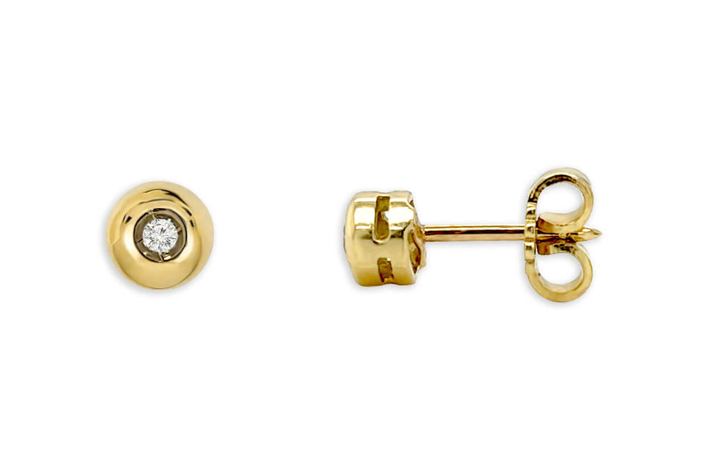 Mini Earrings 18kt Gold Domed & Round Diamonds Studs