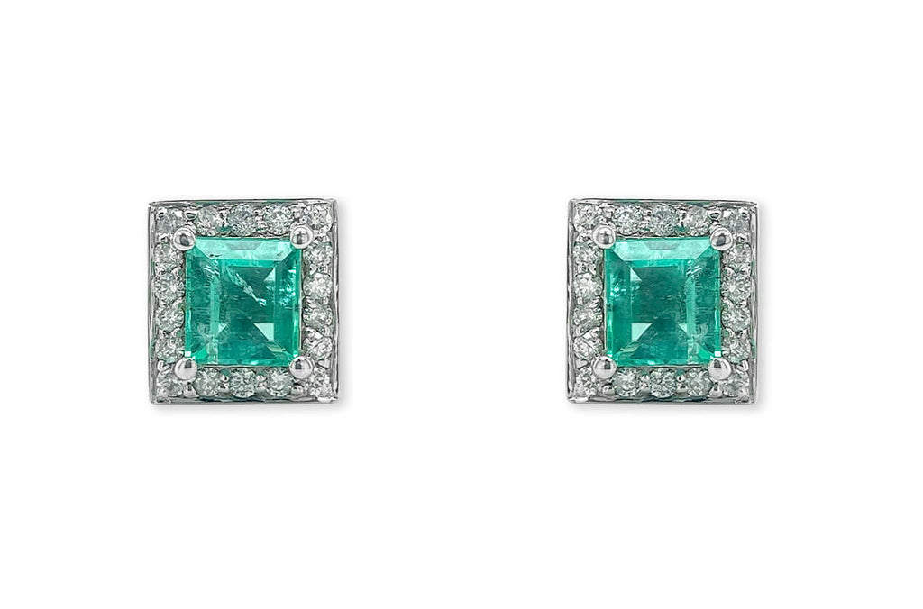 Earrings 18kt Gold Colombian Emeralds & Diamonds Studs
