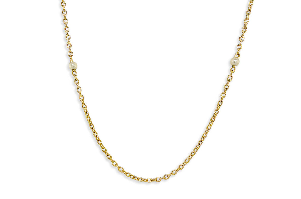 Necklace 18kt Gold Pearl Station Long