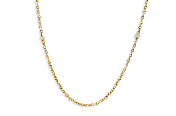 Necklace 18kt Gold Pearl Station Long