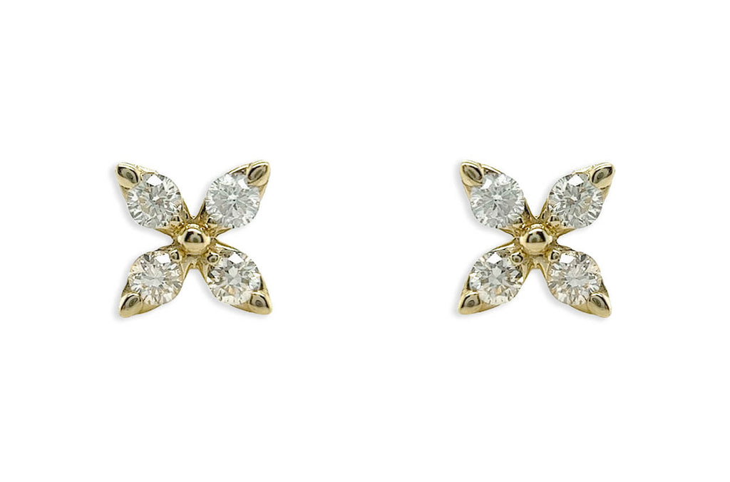 Mini Earrings 14kt Gold Flower & Four Diamonds Studs