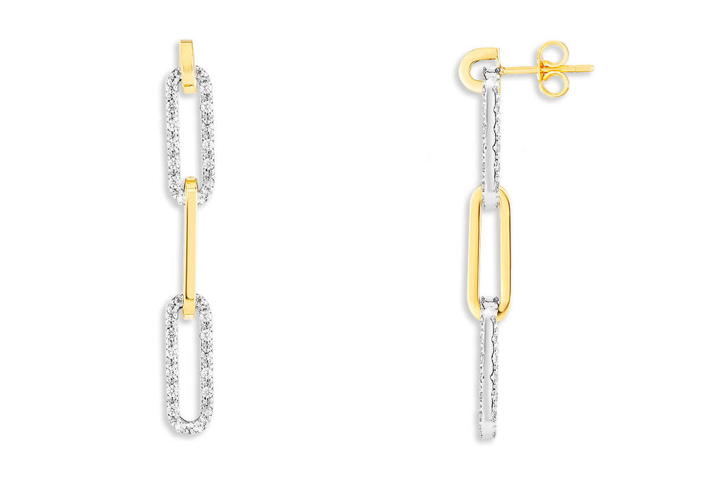 Earrings 18kt Yellow Gold Paper Clip & Diamonds Drops