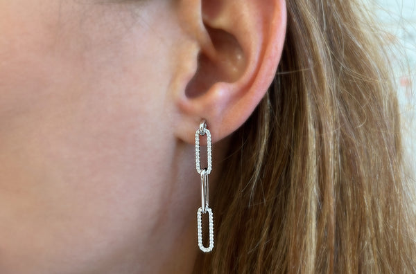 Earrings 18kt White Gold Paper Clip & Diamonds Drops