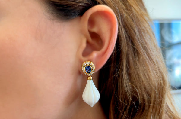 Earrings White Coral & Blue Sapphire with Diamonds
