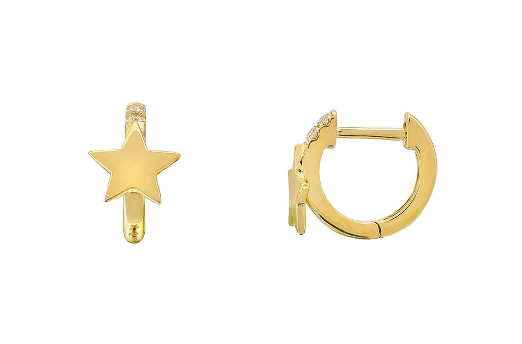 Earrings 18kt Gold Huggies Star & Diamonds