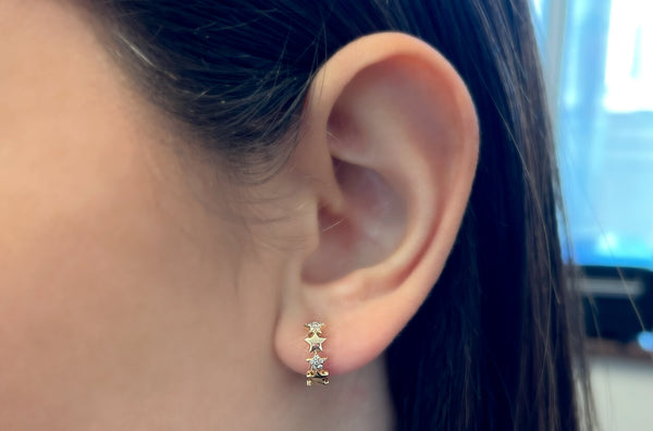 Earrings 18kt Gold Huggies Stars & Diamonds