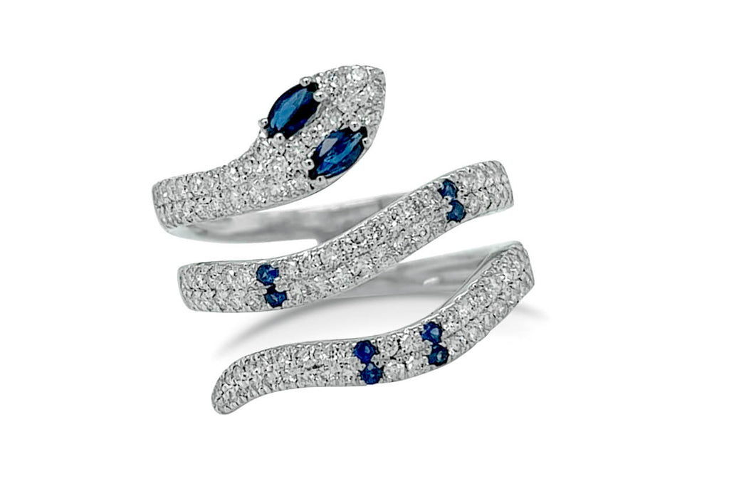 Ring 18kt Gold Coiled Snake Blue Sapphires & Diamonds