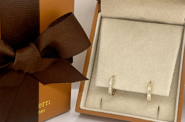 Earrings 18kt Gold Hoops & Baguette Diamonds