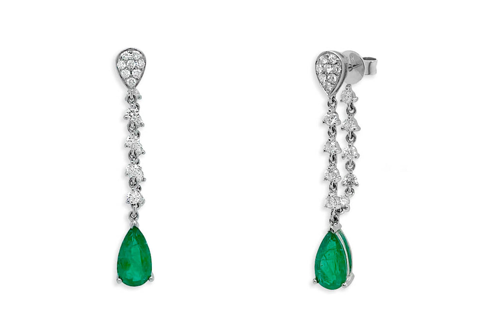 Earrings 18kt Gold Pear Emeralds & Inside-Out Diamonds Drops