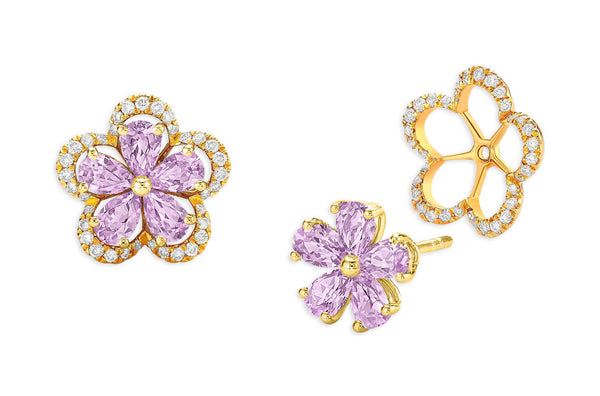 Earrings 18kt Gold Pear Gems Flowers & Detachable Jacket