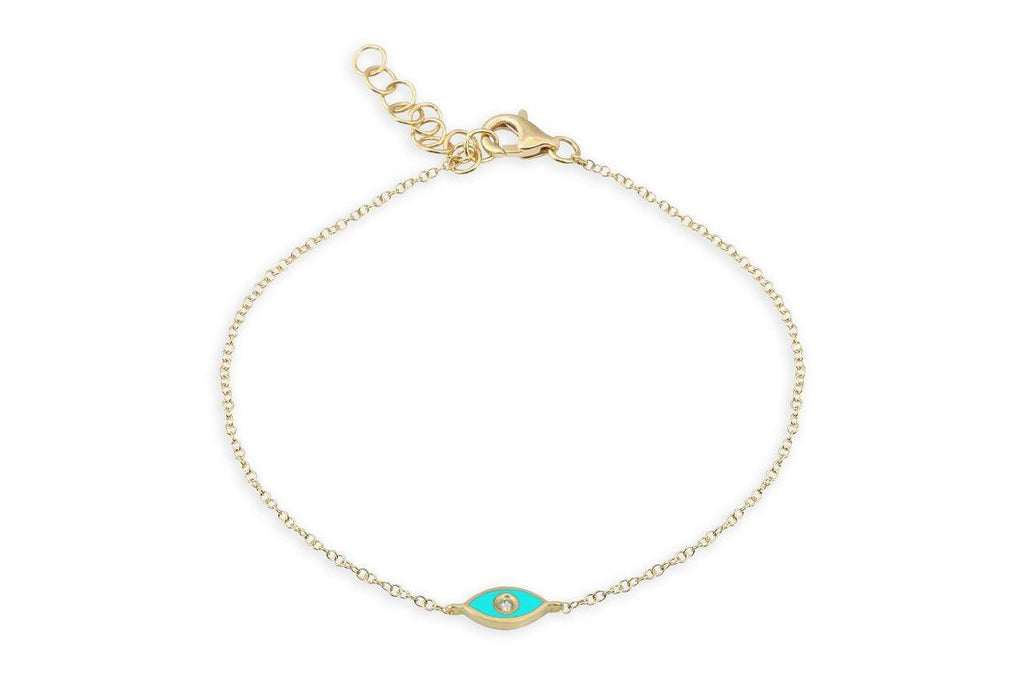Bracelet 14kt Gold Chain Enamel Evil Eye & Diamond - Albert Hern Fine Jewelry