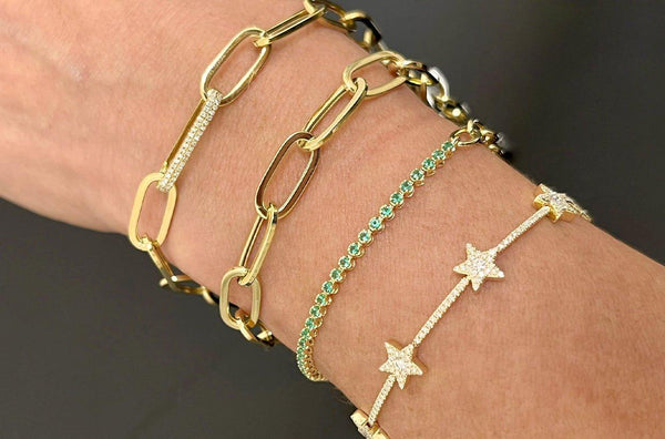 Bracelet 14kt Gold Half Link Chain & Half Emerald Tennis - Albert Hern Fine Jewelry