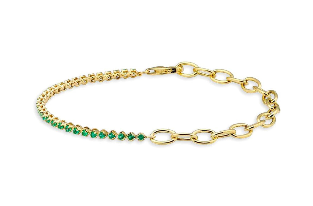 Bracelet 14kt Gold Half Link Chain & Half Emerald Tennis - Albert Hern Fine Jewelry