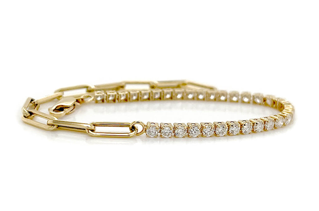 Bracelet 14kt Gold Half Paperclip & Half Diamonds Tennis - Albert Hern Fine Jewelry