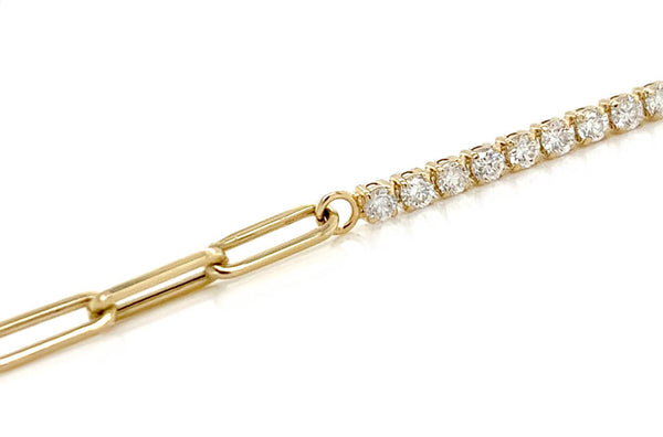 Bracelet 14kt Gold Half Paperclip & Half Diamonds Tennis - Albert Hern Fine Jewelry