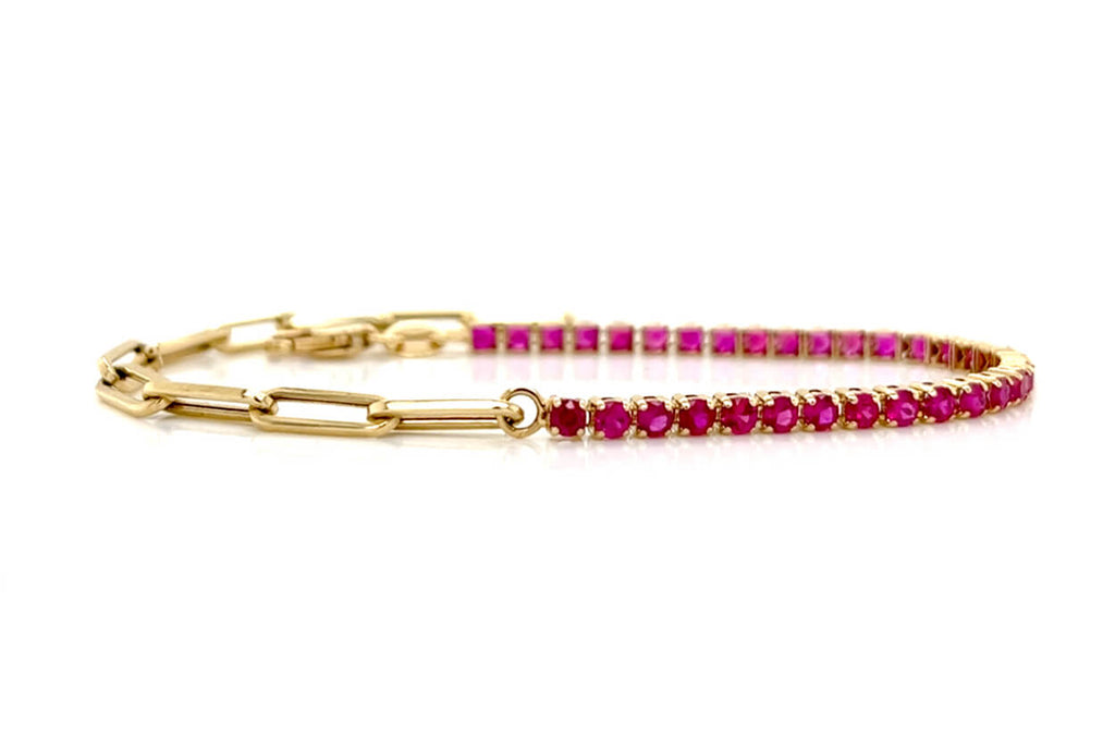 Bracelet 14kt Gold Half Paperclip & Half Rubies Tennis - Albert Hern Fine Jewelry