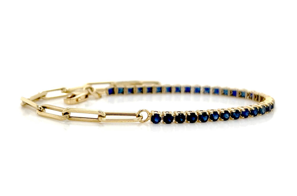 Bracelet 14kt Gold Half Paperclip & Half Sapphires Tennis - Albert Hern Fine Jewelry