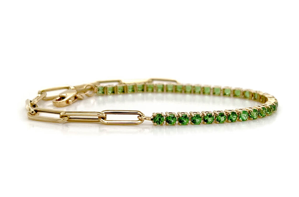 Bracelet 14kt Gold Half Paperclip & Half Tsavorites Tennis - Albert Hern Fine Jewelry