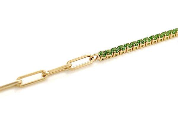 Bracelet 14kt Gold Half Paperclip & Half Tsavorites Tennis - Albert Hern Fine Jewelry