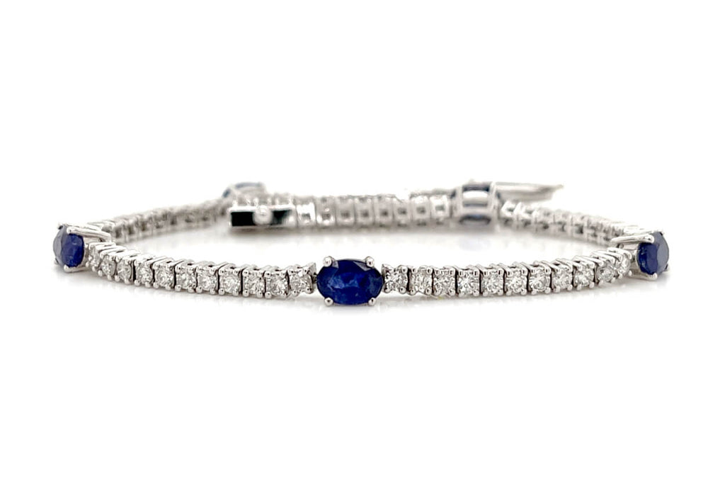 Bracelet 14kt Gold Oval Blue Sapphires & Diamonds Tennis - Albert Hern Fine Jewelry
