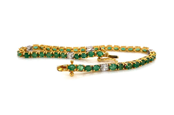 Bracelet 14kt Gold Oval Emeralds & Diamonds Tennis - Albert Hern Fine Jewelry