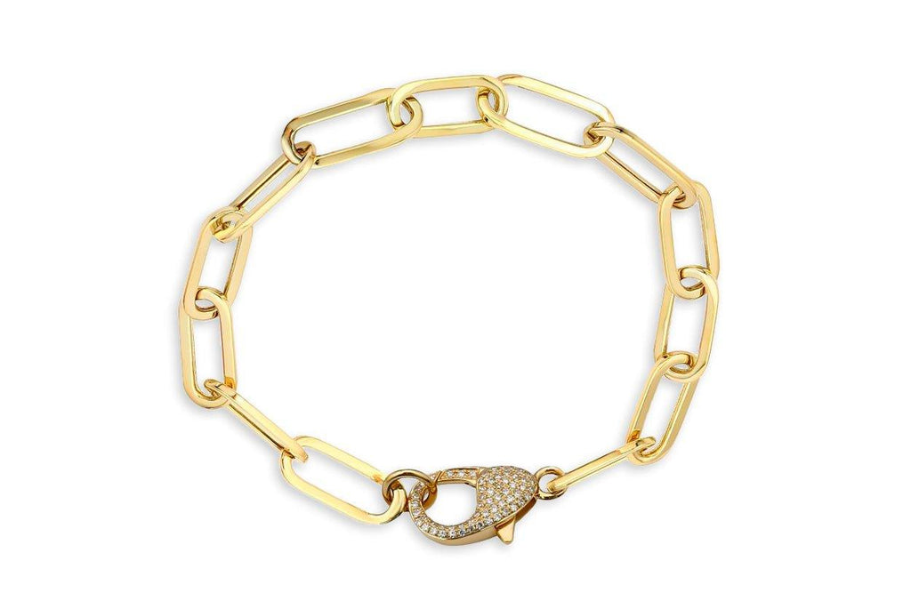 Bracelet 14kt Gold Paper Clip & Diamonds Big Lobster Clasp - Albert Hern Fine Jewelry