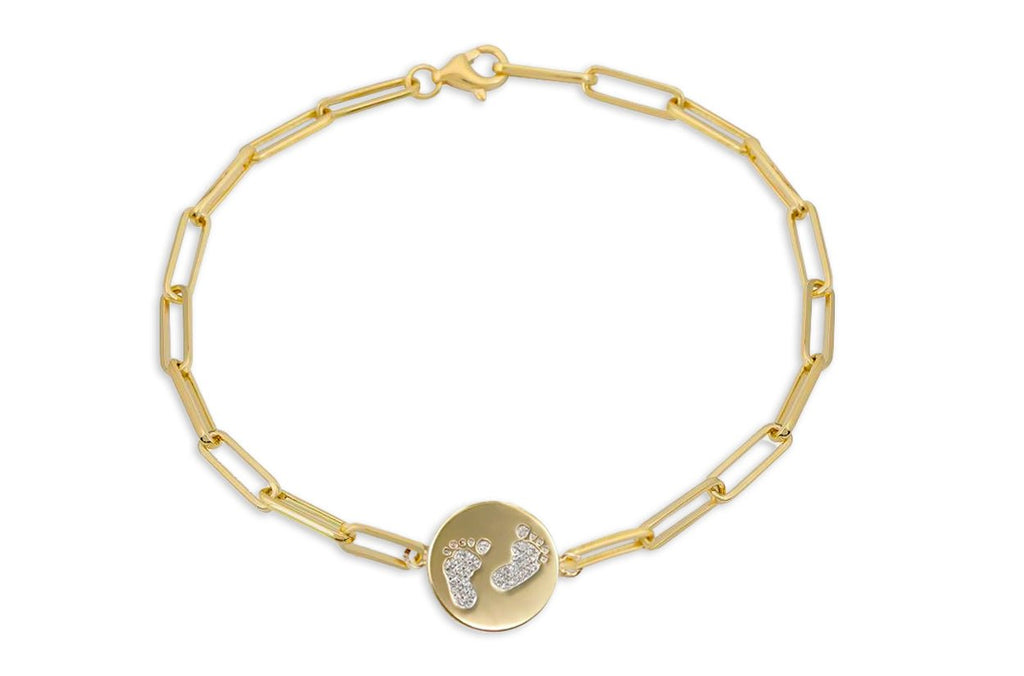 Bracelet 14kt Gold Paper Clip & Diamonds Footprints - Albert Hern Fine Jewelry