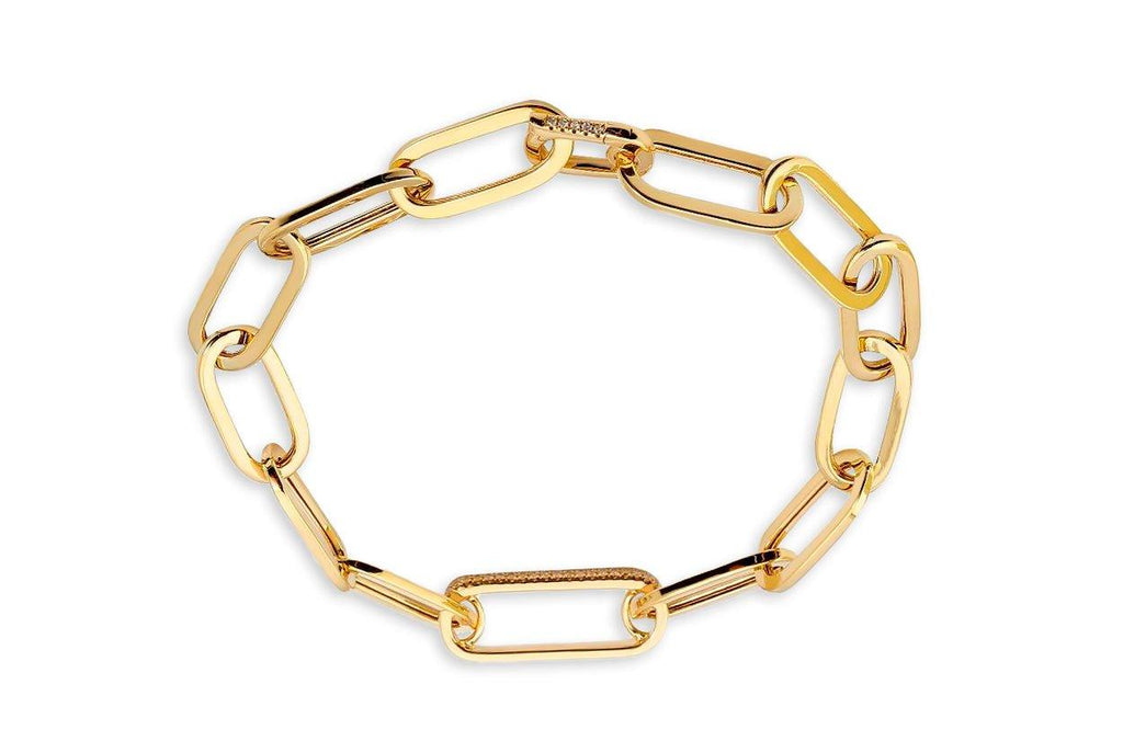 Bracelet 14kt Gold Paper Clip & Diamonds Link - Albert Hern Fine Jewelry